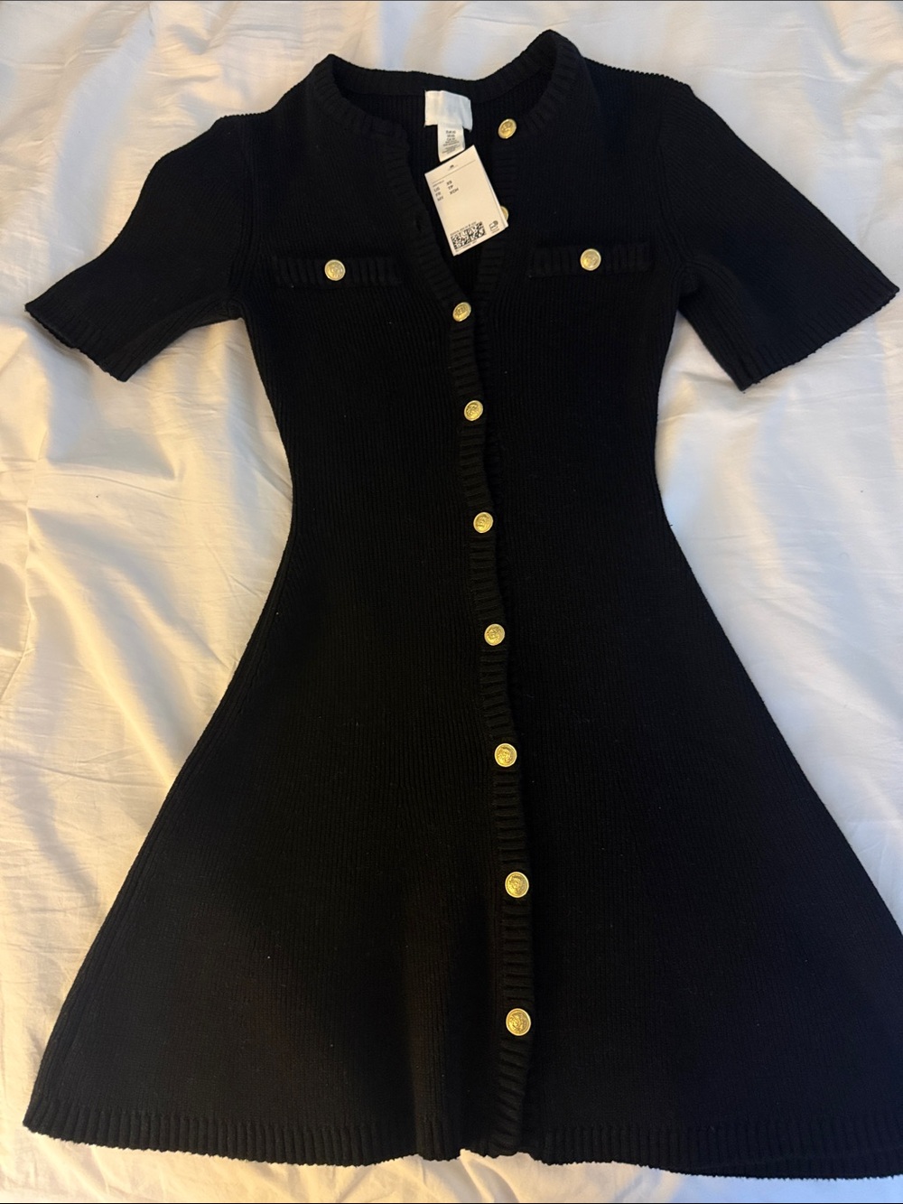 H&M Black Ribbed Knit Button-Front Dress